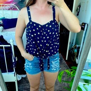 Madewell Womens Top Medium Blue Button Front Tie in Daisy Dots Floral Sleeveless